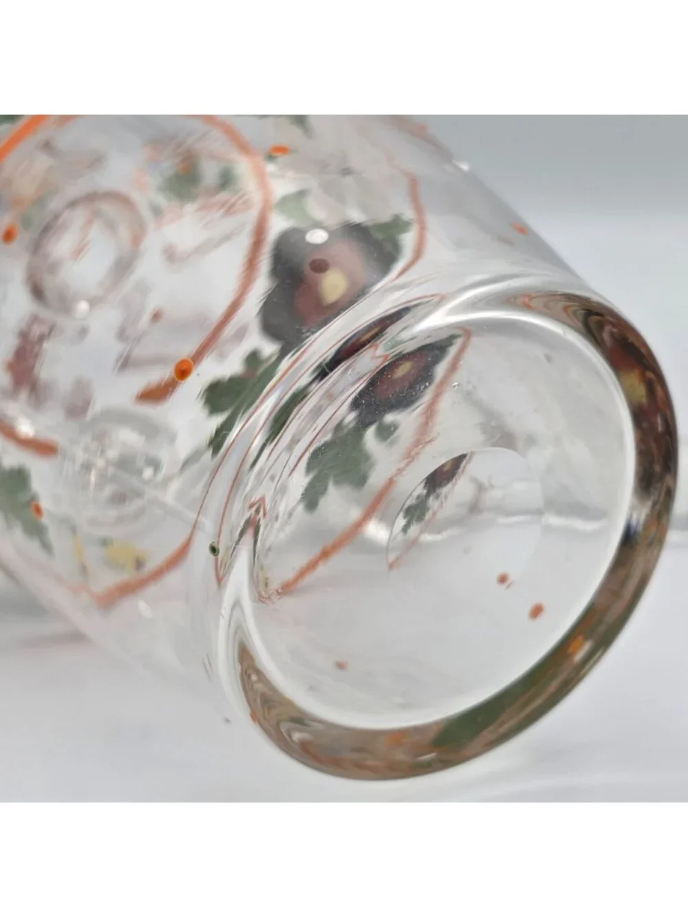 Hand-Painted Glass Decanter Enamel Flowers Stopper & 6 Shot Glasses Art Deco